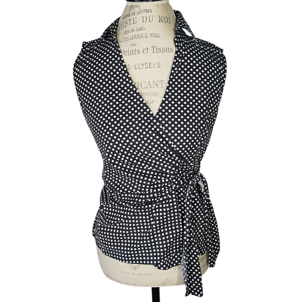 Express Design Studio Wrap Top Womens Small‎ Black White Polka Dot Chic Preppy